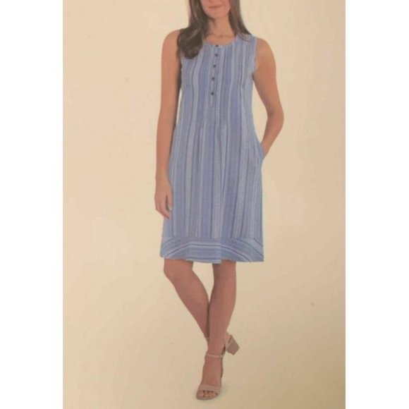 NWT Briggs New York Women's Linen Blend Blue Stripe Sundress Size M $90  JJ063 - Picture 1 of 1